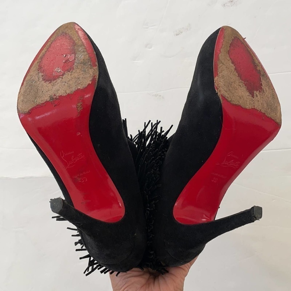 Christian Louboutin Black Suede leather Ron Fringe ankle booties 39 - Picture 8 of 10